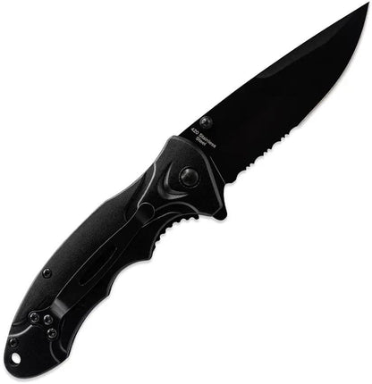Skallywag Tactical Orca Linerlock Knife - Black Handle, Faux Carbon Fiber Inlay, Partially Serrated 420 Stainless by Skallywag Tactical