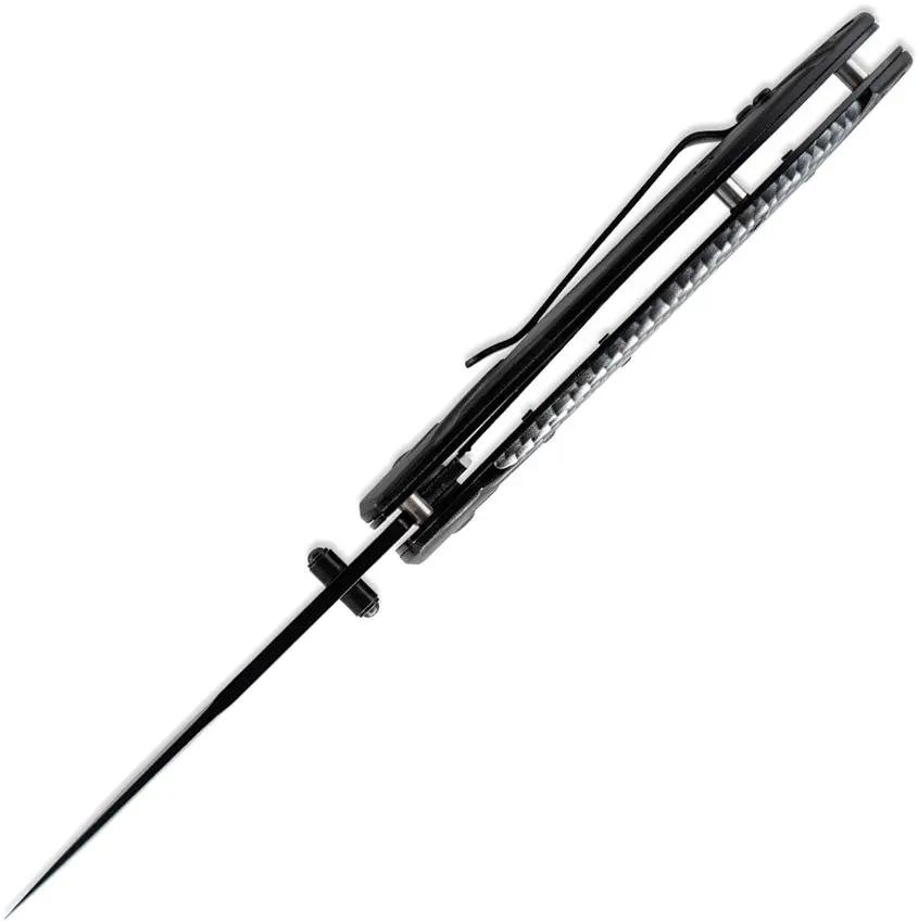 Skallywag Tactical Orca Linerlock Knife - Black Handle, Faux Carbon Fiber Inlay, Partially Serrated 420 Stainless by Skallywag Tactical