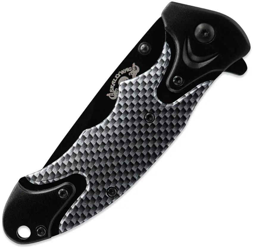 Skallywag Tactical Orca Linerlock Knife - Black Handle, Faux Carbon Fiber Inlay, Partially Serrated 420 Stainless by Skallywag Tactical