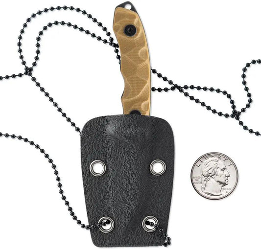 Skallywag Tactical The Mini Neck Knife Desert MINI TAN - Compact 2-Inch Black Stonewash Blade With Desert Tan G10 Handle by Skallywag Tactical