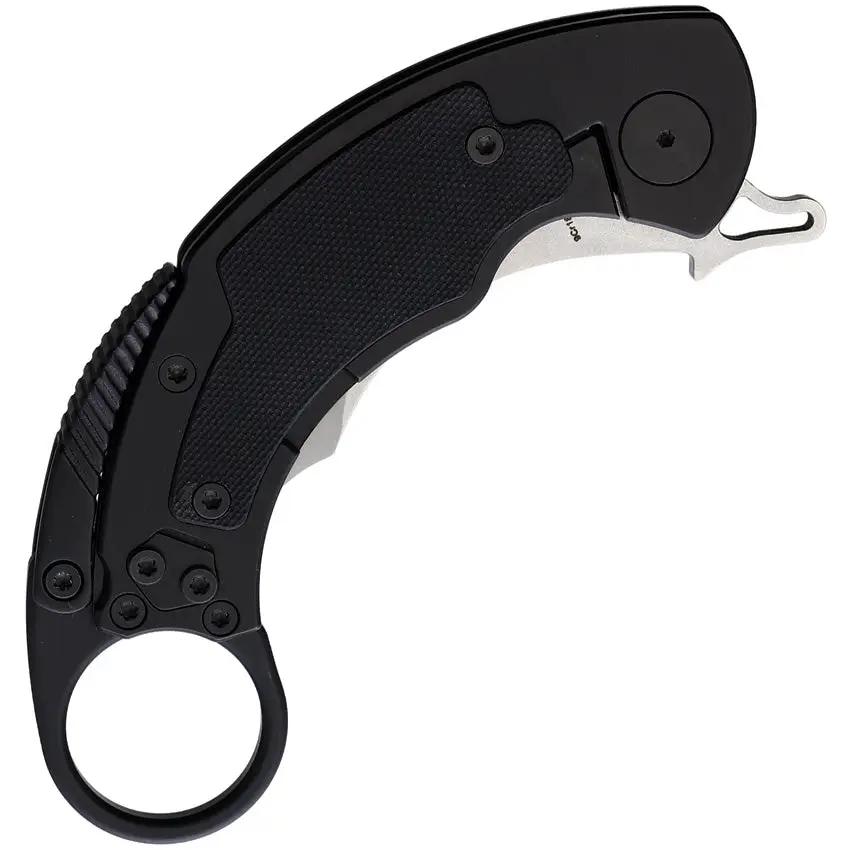 Krudo SNAG Framelock Knife - Black KSMX088, G10 Inlay, 3 Inch Curved 9Cr18MoV Blade, Extended Tang, Lanyard Hole by Krudo
