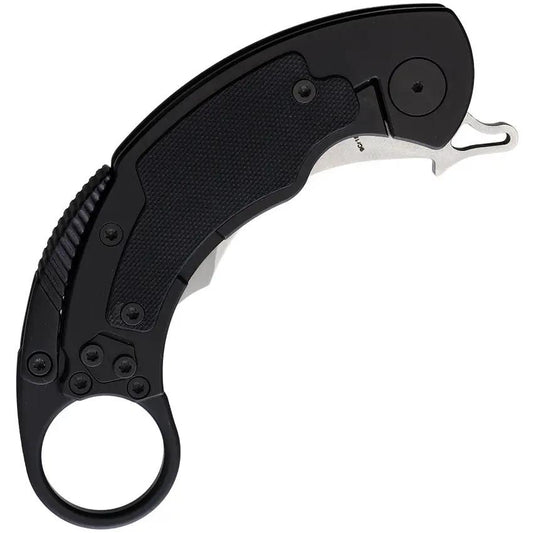 Krudo SNAG Framelock Knife - Black KSMX088, G10 Inlay, 3 Inch Curved 9Cr18MoV Blade, Extended Tang, Lanyard Hole by Krudo