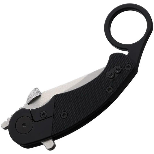 Krudo IKonik Framelock KOIN718 - 2.5In Stonewashed 9Cr18MoV Blade, 4.75In Closed, Black G10 Inlay by Krudo