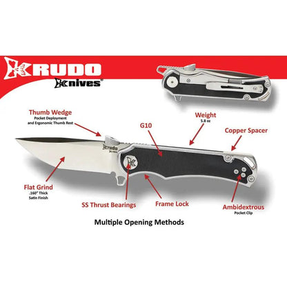 Krudo Karsino 10 LTE Framelock Knife - Satin 8Cr13MoV Blade With Black G10 Handle by Krudo