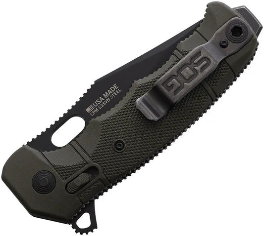 SOG Seal XR Lock Black Knife - S35VN Blade, Cerakote Finish, Rugged OD Green GRN Handle by SOG