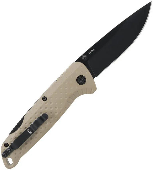 SOG Adventurer Lockback Knife - 3-Inch Black PVD Blade and FDE GFN Handle for Everyday Carry by SOG