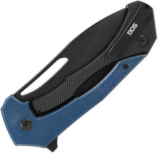 SOG Bulwark Framelock Knife - Blue Micarta Handle 3 Inch D2 Blade 4 Inch Closed For EDC by SOG