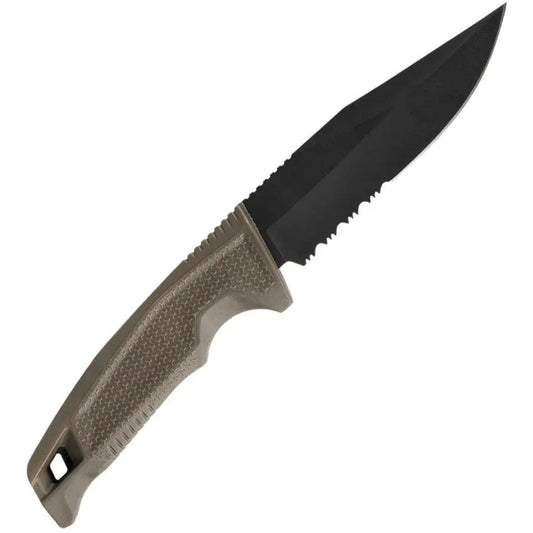 SOG Recondo FX Fixed Blade Knife - Tactical 4.63 Inch Serrated Blade With TiNi Coating FDE Handle And MOLLE Sheath by Sog