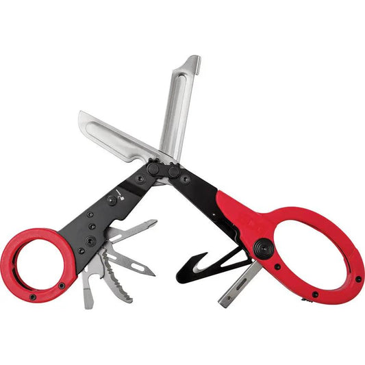 SOG Parashears Multi Tool Red Handle With Scissors 5.13in Closed - All In One Cutting And Measuring Tool For Pros by SOG