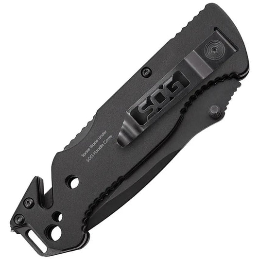 SOG Escape Black Lockback Knife - Compact EDC Folding Knife With Line Cutter And Glass Breaker by SOG