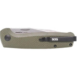 SOG Terminus SJ Green Knife - D2 Blade, OD Green G10 Handle, Slim Slip Joint EDC Pocket Clip by Sog