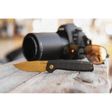 SOG Terminus SJ LTE Premium Gold Folding Knife - 3-Inch TiNi-Coated D2 Blade, EDC Ready, Black G10 CF Handle by Sog