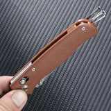 SRM Knives 255L Ambi Lock Brown G10 Knife - Ambidextrous Lock For Easy One Hand Deployment And Damascus Blade by SRM Knives