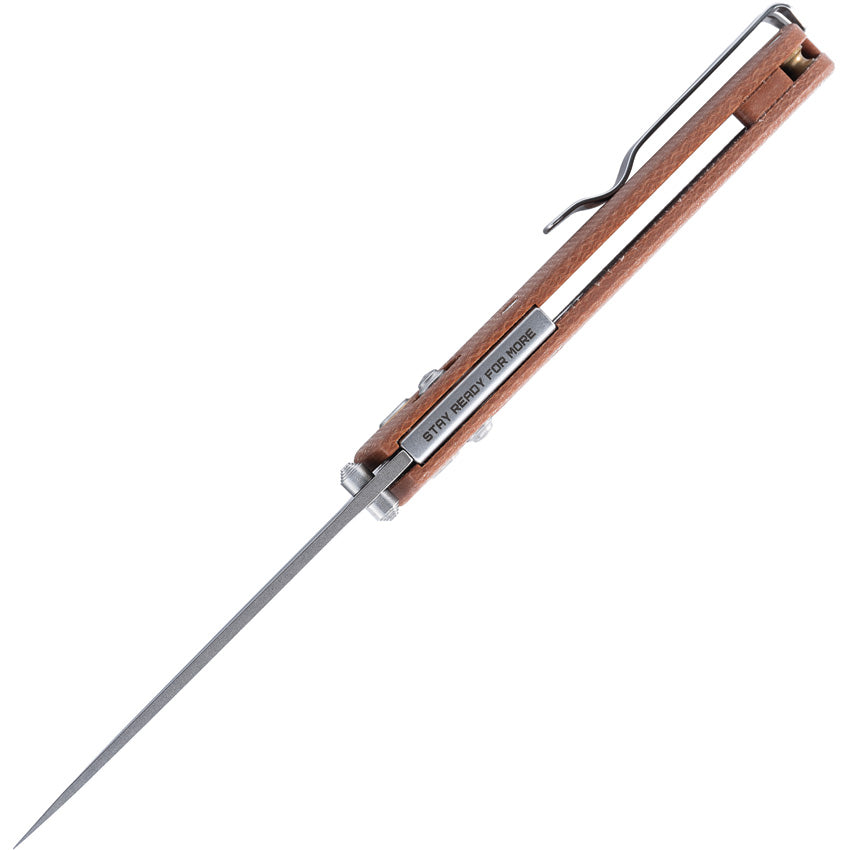 SRM Knives 255L Ambi Lock Brown G10 Knife - Ambidextrous Lock For Easy One Hand Deployment And Damascus Blade by SRM Knives