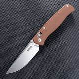 SRM Knives 255L Ambi Lock Brown G10 Knife - Ambidextrous Lock For Easy One Hand Deployment And Damascus Blade by SRM Knives