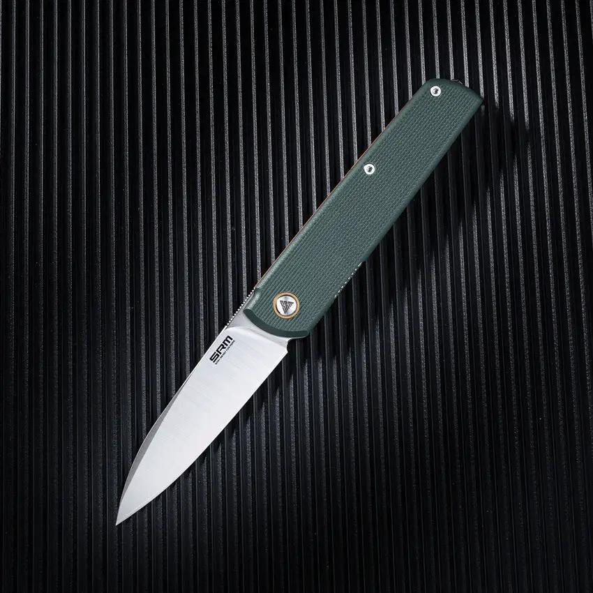 SRM Knives Qrick Linerlock Green And Orange G10 Handles - 3.25in Satin 14C28N Blade, Pocket Clip by SRM Knives