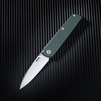 SRM Knives Qrick Linerlock Green And Orange G10 Handles - 3.25in Satin 14C28N Blade, Pocket Clip by SRM Knives