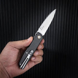 SRM Knives Qrick Linerlock Black G10/CF 408L-KB - Carbon Fiber Overlay Handle With Extended Tang by SRM Knives