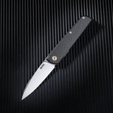 SRM Knives Qrick Linerlock Black G10/CF 408L-KB - Carbon Fiber Overlay Handle With Extended Tang by SRM Knives
