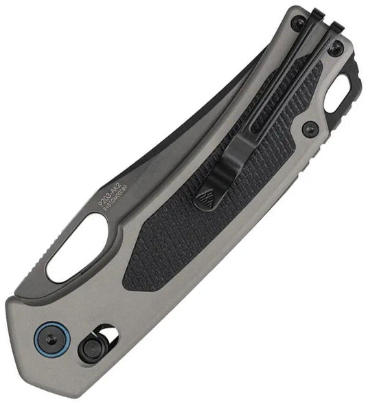 SRM Knives Retriever Ambi Lock - Gray Aluminum Handle With Black G10 Inlay And 3.5 Inch Black Clip Point Blade by SRM Knives