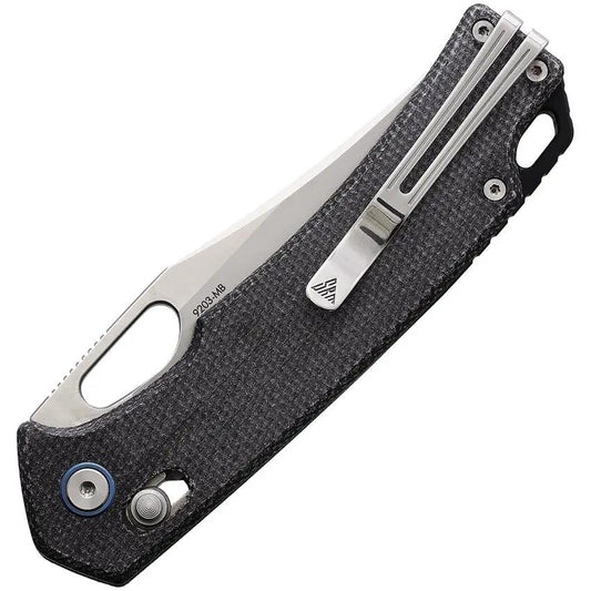 SRM Knives 9203 Ambi Lock Black Micarta - Ambidextrous Lock Folding Knife With Satin 10Cr15CoMoV Clip Point by SRM Knives