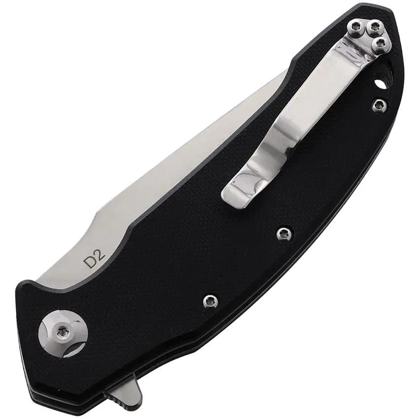 SacTapBang EDC Linerlock Knife - D2 Tool Steel Satin Tanto Blade, Black G10 Handle, Extended Tang, Pocket Clip by SacTapBang EDC
