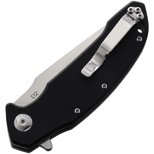 SacTapBang EDC Linerlock Knife - D2 Tool Steel Satin Tanto Blade, Black G10 Handle, Extended Tang, Pocket Clip by SacTapBang EDC