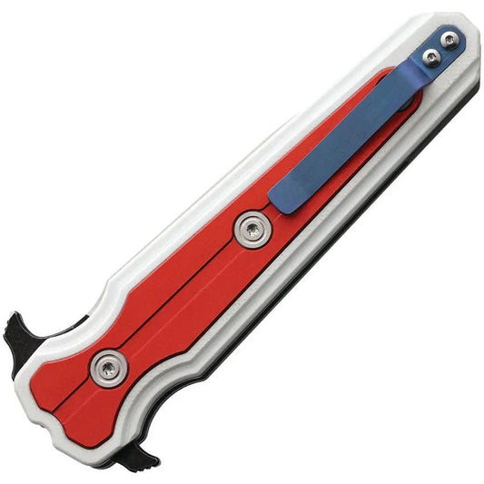 Stedemon DongShan Linerlock DS-RED - Two-Tone Stainless Blade, White G10 Handle With Red Aluminum Onlay, Pocket Clip by Stedemon