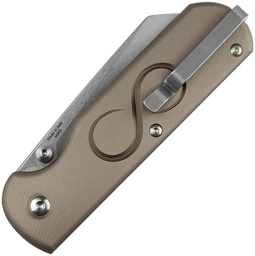 Straight Line Rox Button Lock Aluminum RX-ATI - Bohler M390 Reverse Tanto Blade With Stonewash Finish by Straight Line