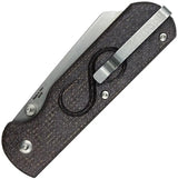 Straight Line Rox Button Lock Burlap RX-BB - Bohler M390 Reverse Tanto Blade With Burlap Micarta Handle Pocket Clip by Straight Line