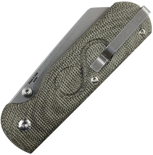 Straight Line Rox Button Lock Knife - Stonewash Finish Green Micarta Handle M390 Blade RX-GC by Straight Line