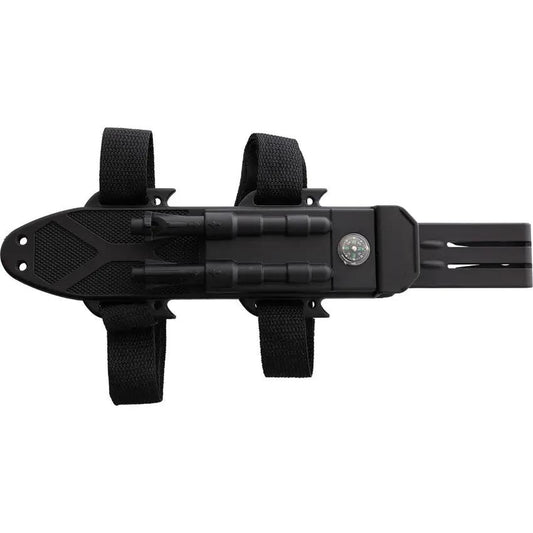 S Tec Survival Knife Black T22188BK2 Rugged Partially Serrated Blade With Compass Whistle Sharpener For Outdoors by S-TEC