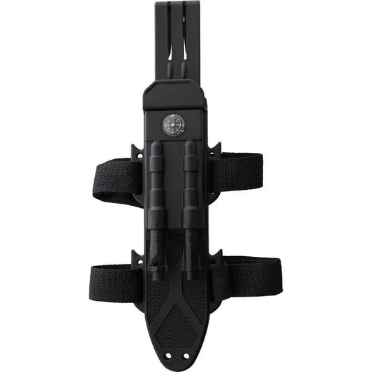 S-TEC Survival Knife OD Green Partially Serrated Blade With Compass Whistle Sharpener For Outdoor Enthusiasts by S-TEC