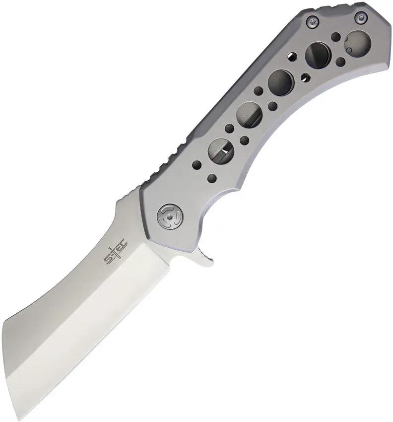 S-TEC Framelock Cleaver Knife TS004SL For Tactical EDC Enthusiasts With 5 Inch Stonewash Blade Extended Tang Pocket Clip by S-TEC