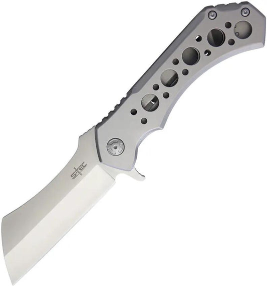 S-TEC Framelock Cleaver Knife TS004SL For Tactical EDC Enthusiasts With 5 Inch Stonewash Blade Extended Tang Pocket Clip by S-TEC