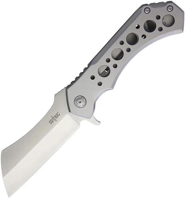 S-TEC Framelock Cleaver Knife TS004SL For Tactical EDC Enthusiasts With 5 Inch Stonewash Blade Extended Tang Pocket Clip by S-TEC