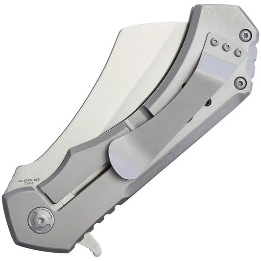 S-TEC Framelock Cleaver Knife TS004SL For Tactical EDC Enthusiasts With 5 Inch Stonewash Blade Extended Tang Pocket Clip by S-TEC