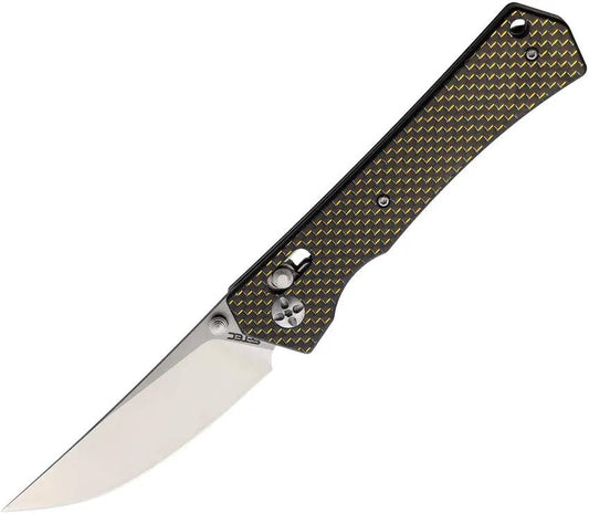 S-TEC Axis Lock Folding Knife TS024 Carbon Fiber Gold Handle For EDC Enthusiasts, 4.5in Closed, 3.5in Satin D2 Blade by S-TEC