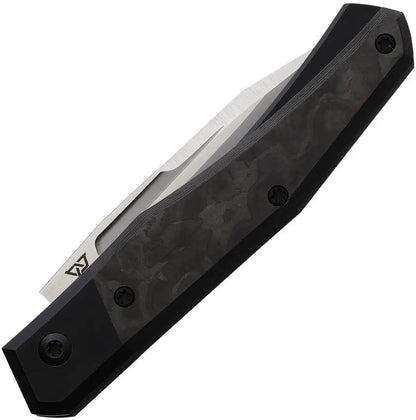 Suprlativ Infidel Slip Joint Black Titanium Handle Satin CPM-M4 Blade Leather Pouch Included - Camo Fat Carbon Inlay by Suprlativ