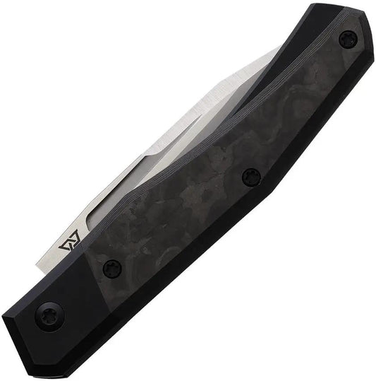 Suprlativ Infidel Slip Joint Black Titanium Handle Satin CPM-M4 Blade Leather Pouch Included - Camo Fat Carbon Inlay by Suprlativ