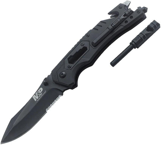 Smith And Wesson MP Linerlock Assisted Opening Knife For EDC With Bottle Opener Glass Breaker Belt Cutter by Smith & Wesson