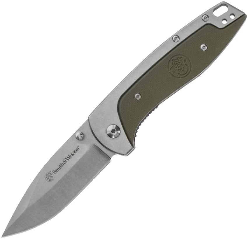 Smith And Wesson Freighter Linerlock Folding Knife With Green G10 Inlay, 3.5 Inch 8Cr13MoV Blade, Rugged EDC Ready by Smith & Wesson