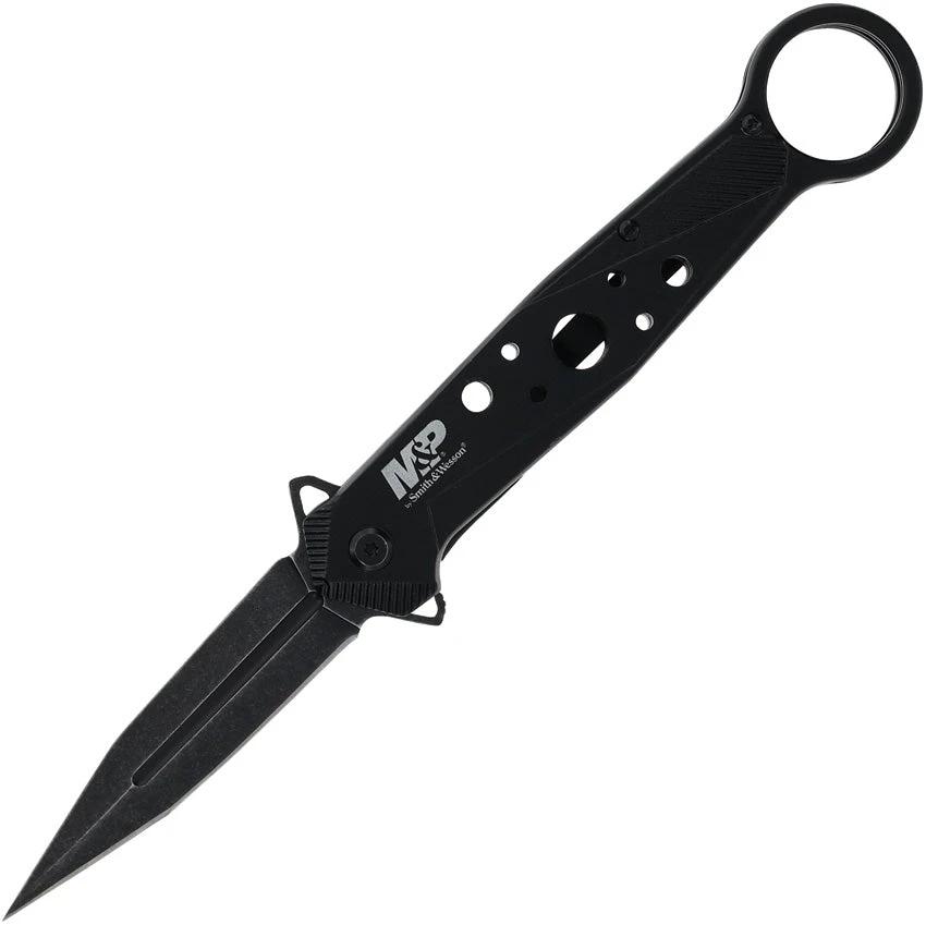 Smith & Wesson LinerLock Folding Knife For EDC, 5.5in Closed, 3.25in Black Stonewash Dagger Blade With False Edge by Smith & Wesson