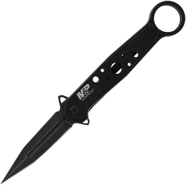 Smith & Wesson LinerLock Folding Knife For EDC, 5.5in Closed, 3.25in Black Stonewash Dagger Blade With False Edge by Smith & Wesson