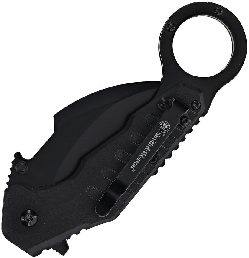 Smith and Wesson Extreme Ops Linerlock Assisted Opening Karambit Knife 4.5 Inch Closed Black TiNi 8Cr13MoV For EDC by Smith & Wesson