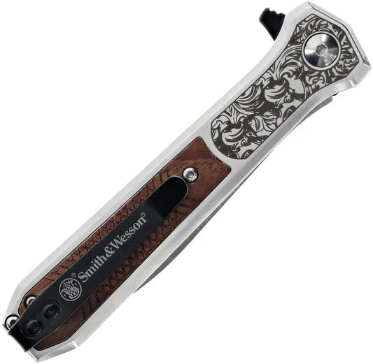 Smith & Wesson Unwavered Linerlock Assisted Opening Knife - Satin Blade With Rosewood Inlay by Smith & Wesson