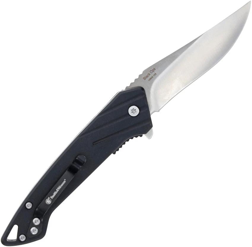 Smith And Wesson Black Ops Recurve Linerlock Folding Knife For EDC Enthusiasts Secure Lock Durable Black Polymer Handle by Smith & Wesson