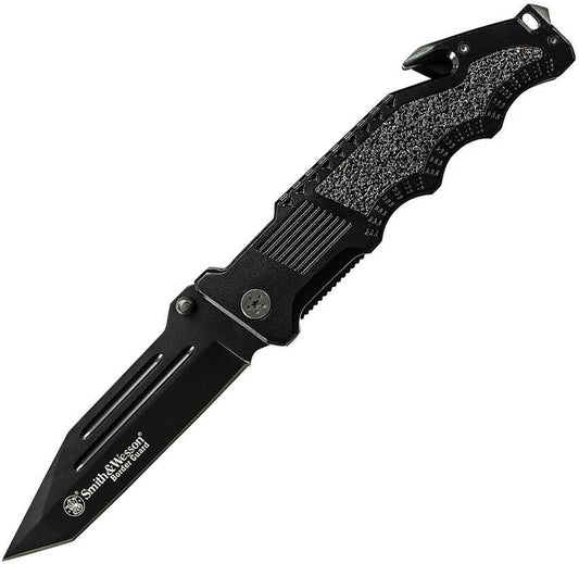 Smith And Wesson Border Guard Linerlock Tactical Knife With Tanto Blade Belt Cutter Glass Breaker Aluminum Handle EDC by Smith & Wesson