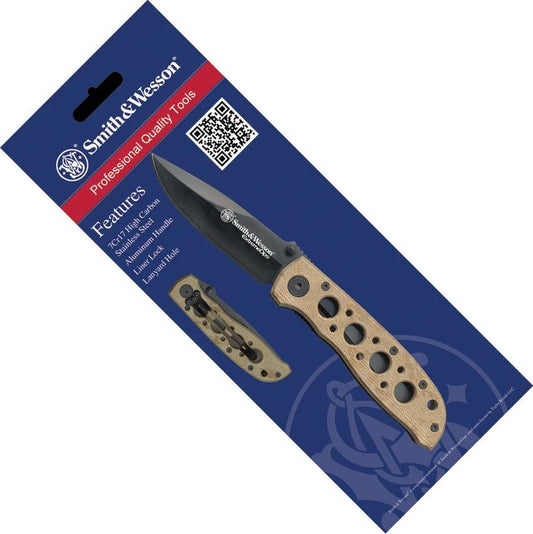 Smith And Wesson Extreme Ops Linerlock Folding Knife 3 Inch Black 7Cr17MoV Blade Camo Aluminum Handle EDC Pocket Clip by Smith & Wesson