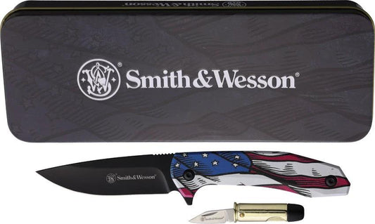 Smith & Wesson Americas Heroes Combo Knife Set With 4 Inch Stainless Blade For Collectors Patriotic Gift Tin by Smith & Wesson